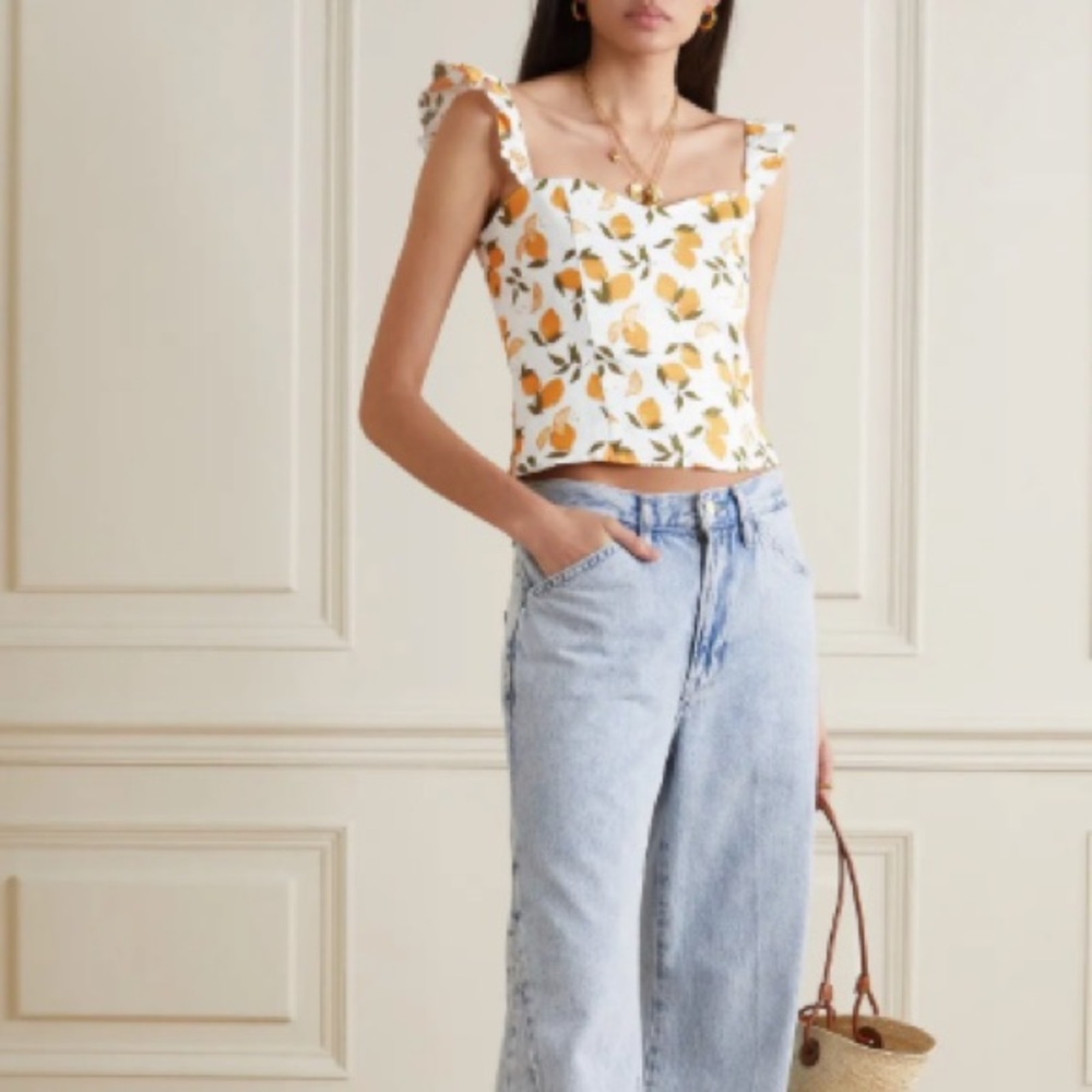 Reformation “Brittany” Ruffled Printed Top